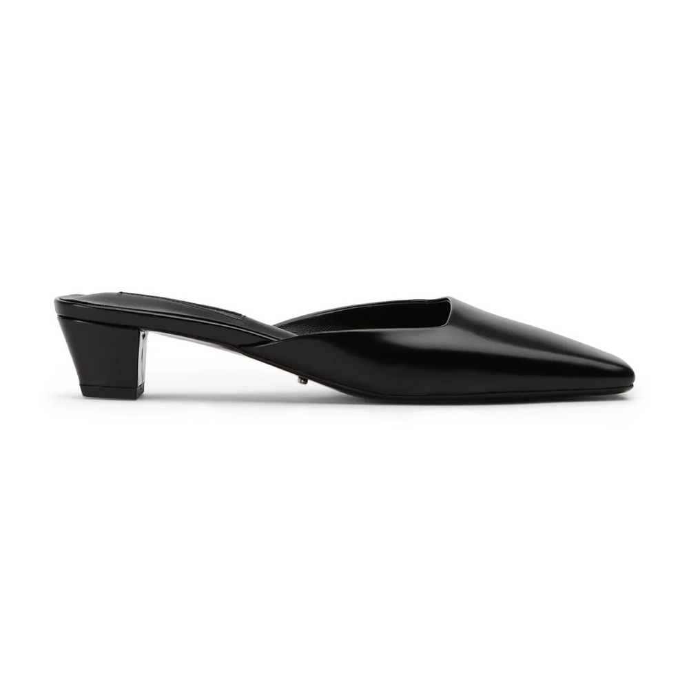 Tony Bianco Black Pointed Leather Mule Heels